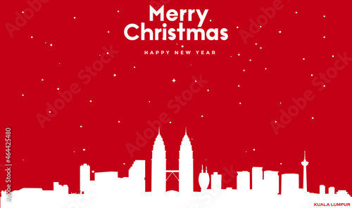 Photography Christmas and new year red greeting card with white cityscape of Kuala Lumpur