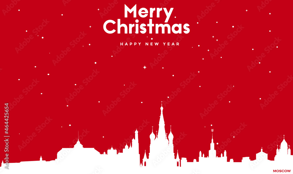 Naklejka premium Christmas and new year red greeting card with white cityscape of Moscow