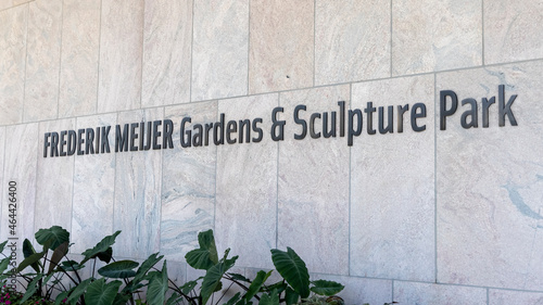 Sign of Frederik Meijer gardens and sculpture park in Grand rapids is a largest botanical garden, art museum and outdoor sculpture park in entire Midwest. photo