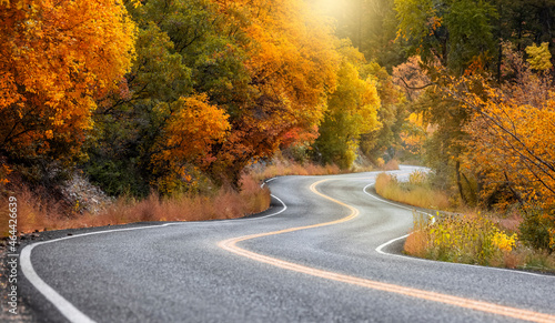 Scenic winding byway Alpine loop in Utah surrounded with brilliant fall foliage photo