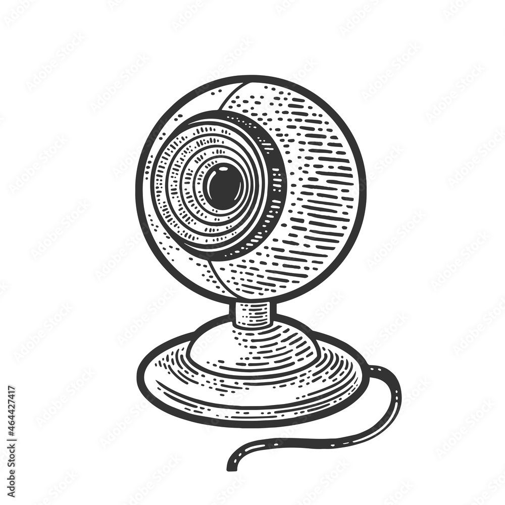 Webcam sketch engraving vector illustration. T-shirt apparel print design. Scratch board imitation. Black and white hand drawn image. Webcam sketch engraving vector illustration. T-shirt apparel print design. Scratch board imitation. Black and white hand drawn image.