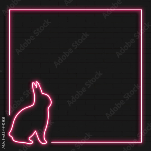 Pink Easter bunny neon frame on black background vector