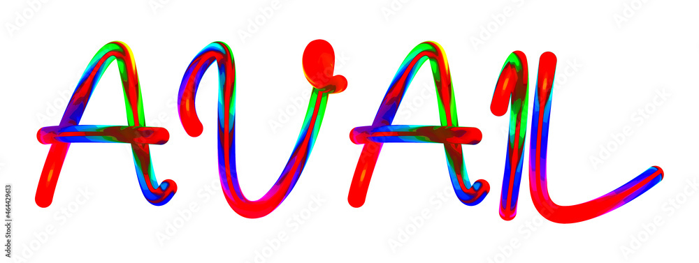 Avail - text written with colorful custom font on white background. Colorful Alphabet Design 3D Typography Avail - text written with colorful custom font on white background. Colorful Alphabet Design 3D Typography