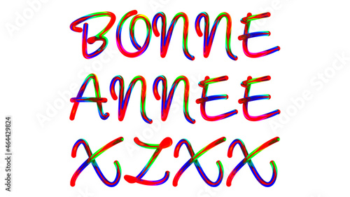 Bonne Annee 2022 - text written with colorful custom font on white background. Colorful Alphabet Design 3D Typography photo