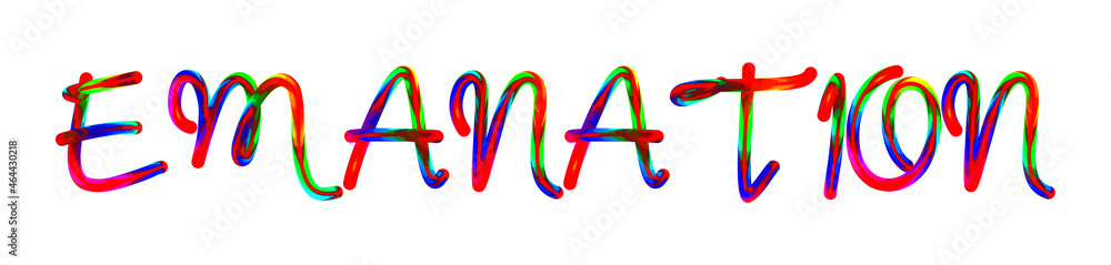 Emanation - text written with colorful custom font on white background. Colorful Alphabet Design 3D Typography Emanation - text written with colorful custom font on white background. Colorful Alphabet Design 3D Typography