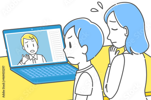 先生とオンライン面談中いたたまれない親子