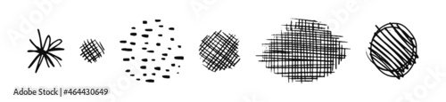 Drawn hatching circles and ovals. A set of hand drawn hatched strikethrough doodles. Diagonal, vertical, or dash points in the form of an ellipse or circle. Vector stock illustration isolated on white