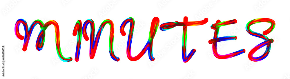 Minutes - text written with colorful custom font on white background. Colorful Alphabet Design 3D Typography Minutes - text written with colorful custom font on white background. Colorful Alphabet Design 3D Typography