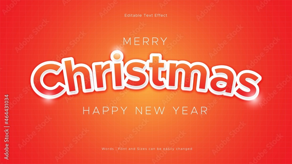 Merry christmas text shiny rose red and yellow color gradient style editable text effect on box background . vector illustration