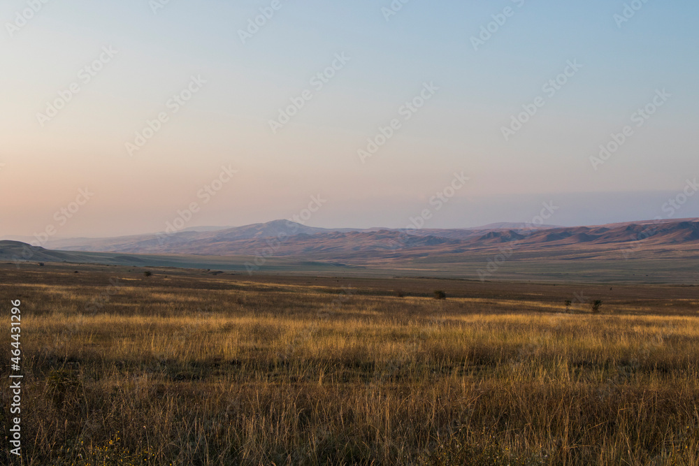 Autumn mountain landscape and view during sunset in Georgia