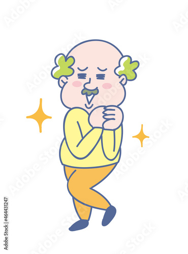笑顔で喜ぶ年配男性の全身イラスト