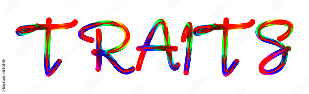 Traits - text written with colorful custom font on white background. Colorful Alphabet Design 3D Typography Traits - text written with colorful custom font on white background. Colorful Alphabet Design 3D Typography