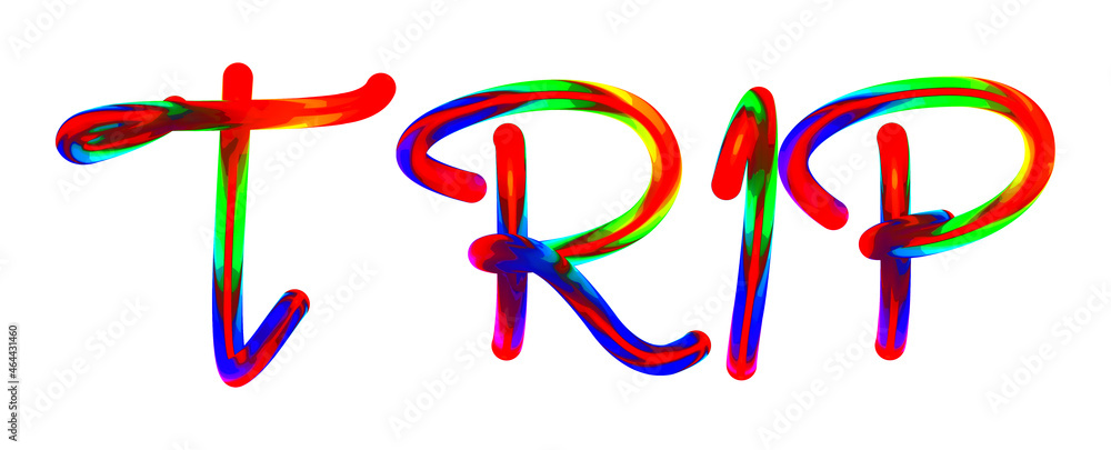 Trip - text written with colorful custom font on white background. Colorful Alphabet Design 3D Typography Trip - text written with colorful custom font on white background. Colorful Alphabet Design 3D Typography