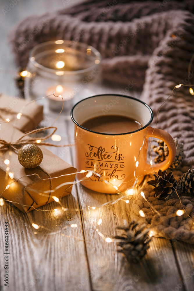 #new year #christmas #background on top #table with gifts and coffee #new year #christmas #background on top #table with gifts and coffee