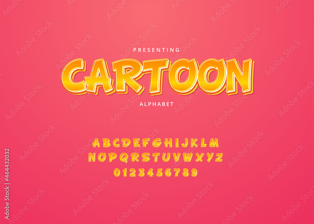 Playful cartoon style custom font design, set of letters and numbers