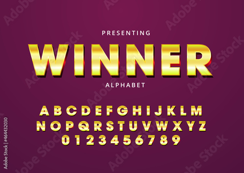 Gold metal custom font design, set of alphabet and number