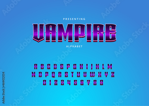 Metallic logotype custom font design, set of letters and numbers