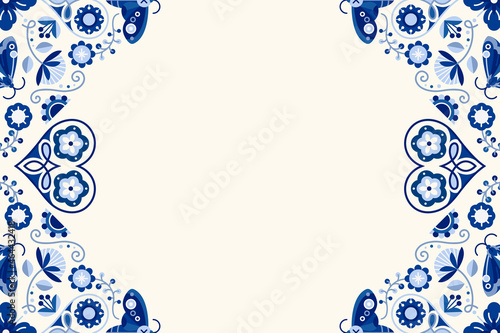 Blue folk art design element frame vector photo