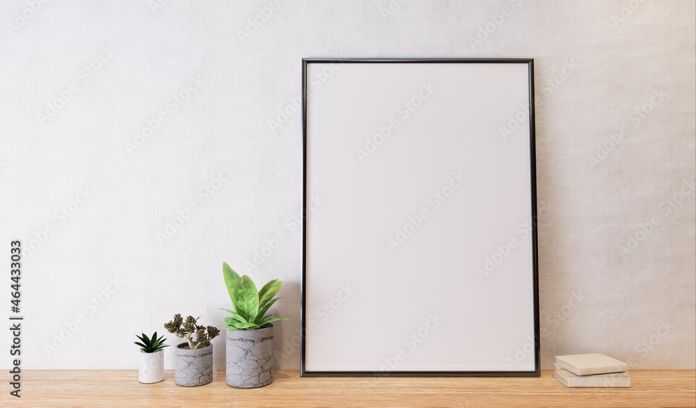 3D Mockup photo frame in Modern interior of living room 3D Mockup photo frame in Modern interior of living room