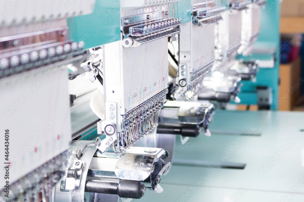 Embroidery machines, textile industry. Hat factory. Embroidery machines, textile industry. Hat factory.