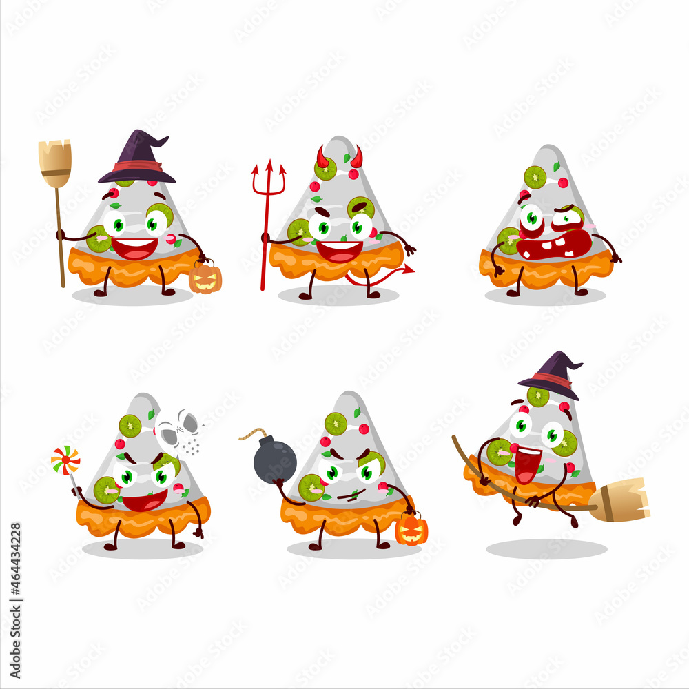 Halloween expression emoticons with cartoon character of slice of fruit tart