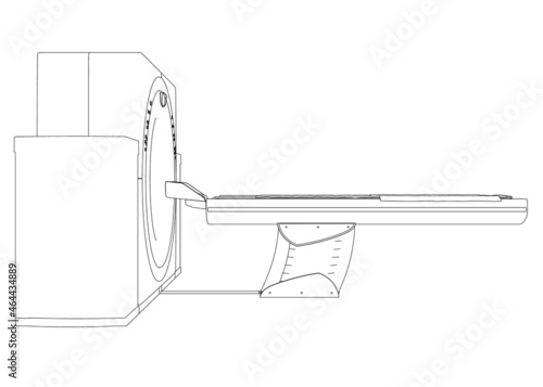 Contour of a medical tomograph from black lines isolated on a white background. Side view. Vector illustration