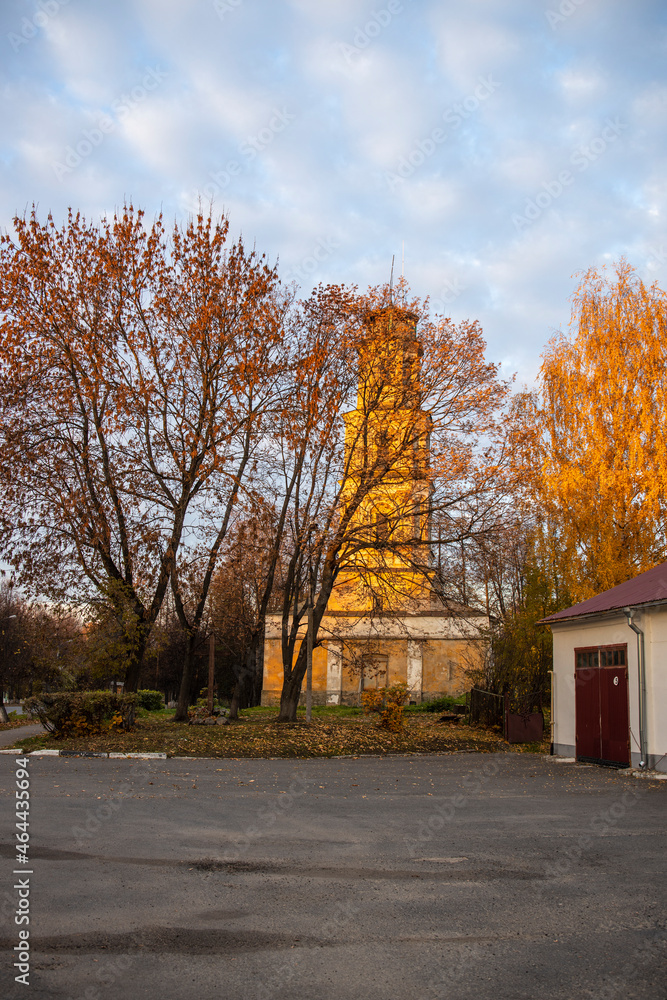 Autumn landscape in the old town. Street in the historic center of Rostov. The old bell tower. Autumn landscape in the old town. Street in the historic center of Rostov. The old bell tower.