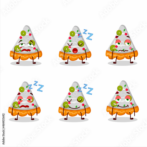 Cartoon character of slice of fruit tart with sleepy expression