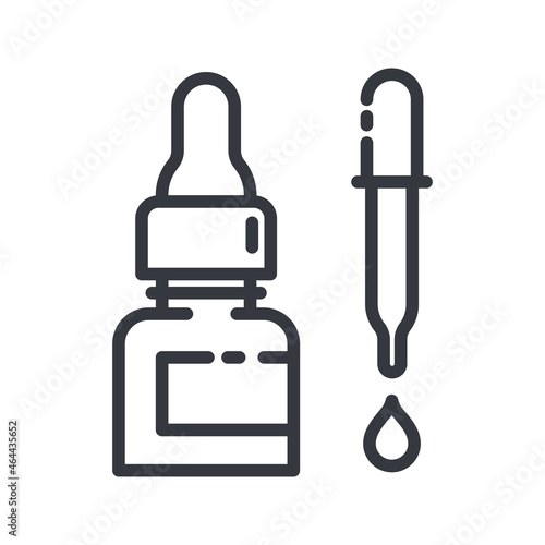 Black linear medical icon of bottle with nasal, eye drops or even oil isolated