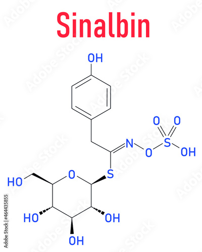 Sinalbin glucosinolate molecule. Present in seeds of white mustard (Sinapis alba). Skeletal formula.