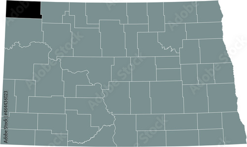 Fotografia, Obraz Black highlighted location map of the Divide County inside gray administrative m