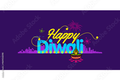 illustration of Typography calligraphy on Happy Diwali Holiday background for light festival of India