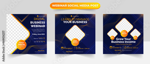 Set of social media post layout for digital business live webinar invitation conference training speakers course and learning banner flyer poster template design