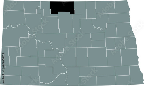 Black highlighted location map of the Bottineau County inside gray administrative map of the Federal State of North Dakota, USA photo