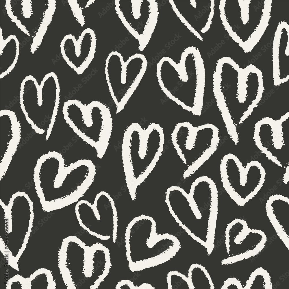 Hand drawn hearts seamless pattern. Cute cartoon stylized simple shapes. Perfect for gift card, wallpaper, wrapping paper and package print, fabric and any surface design. Black and white Hand drawn hearts seamless pattern. Cute cartoon stylized simple shapes. Perfect for gift card, wallpaper, wrapping paper and package print, fabric and any surface design. Black and white