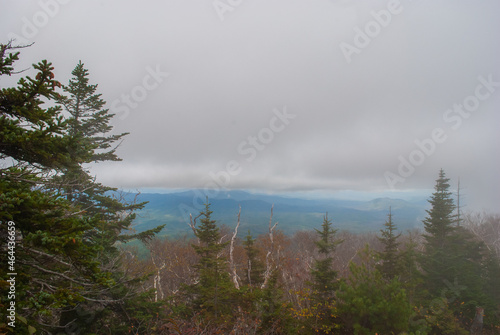 Blurred background. Fog in the mountains. Mount Falaza. Tourism. photo