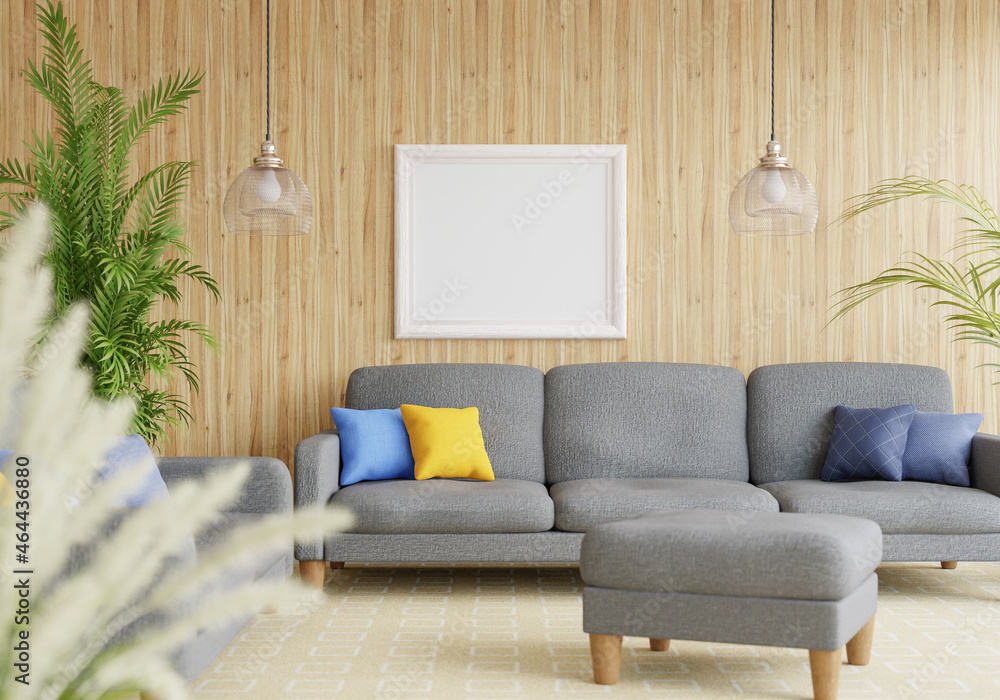 Obraz premium 3D Mockup photo frame in Modern interior of living room