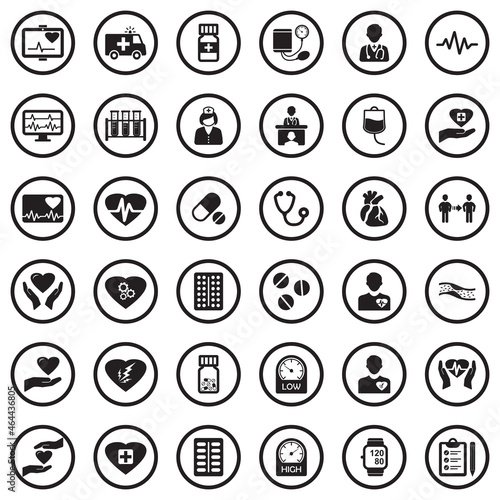 Heart Icons. Black Flat Design In Circle. Vector Illustration.