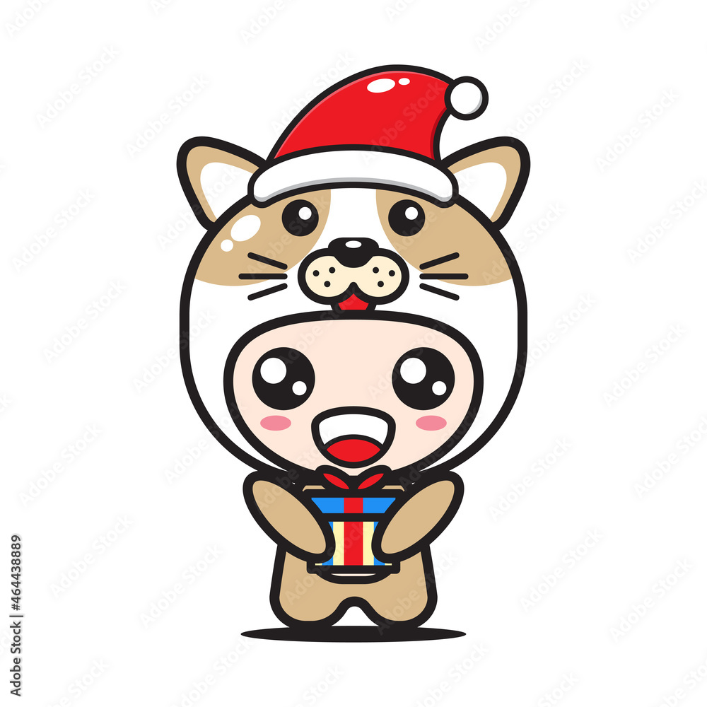 cute cartoon dog with christmas gift cute cartoon dog with christmas gift