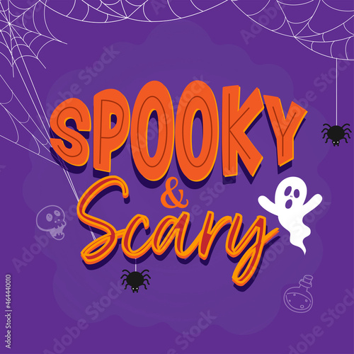 Paper Cut Spooky & Scary Font With Cartoon Ghost And Spider Web On Purple Background.