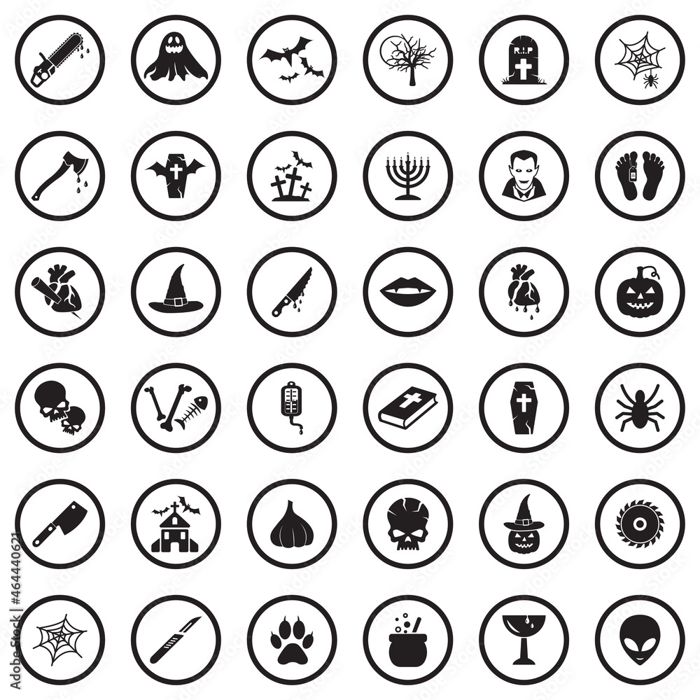 Horror Icons. Black Flat Design In Circle. Vector Illustration. Horror Icons. Black Flat Design In Circle. Vector Illustration.