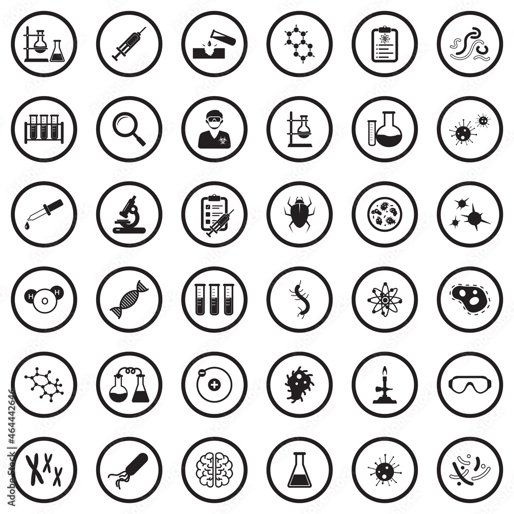 Lab And Research Icons. Black Flat Design In Circle. Vector Illustration. Lab And Research Icons. Black Flat Design In Circle. Vector Illustration.