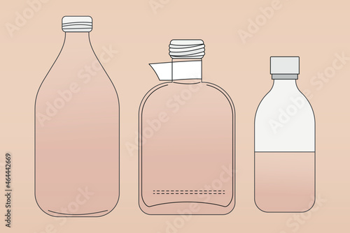 Pink glass bottle outline, zero waste container vector illustration