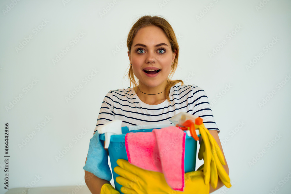 cleaning woman cleaning supplies protective gloves cleaning woman cleaning supplies protective gloves