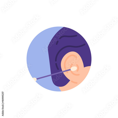 illustration of an icon depicting a person using a cotton bud or ear cleaner. flat cartoon style. vector design