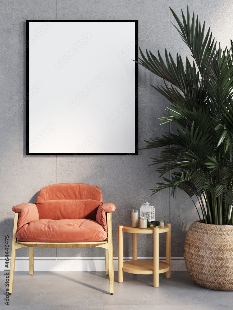 Fototapeta premium 3D Mockup photo frame in Modern interior of living room