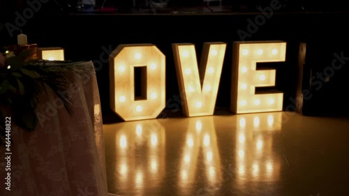 luminous word LOVE, volumetric letters
