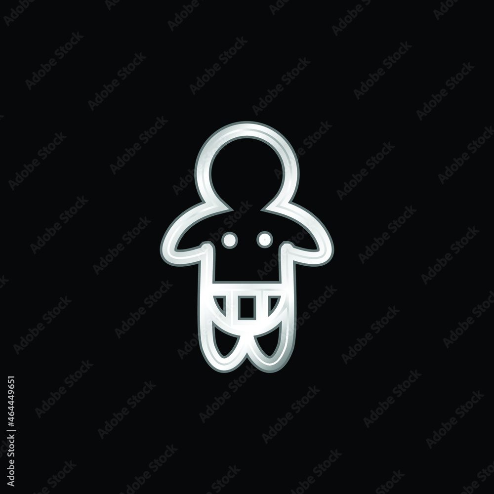Baby Wearing Diaper Only Outline silver plated metallic icon Baby Wearing Diaper Only Outline silver plated metallic icon