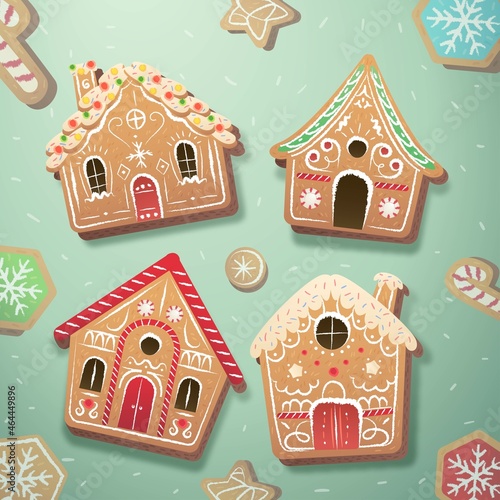 hand drawn gingerbread house collection vector design illustration