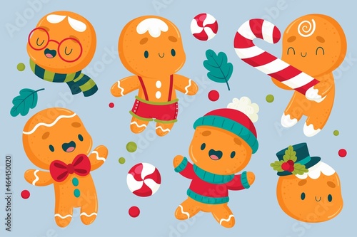 Fototapeta Naklejka Na Ścianę i Meble -  hand drawn gingerbread man cookie collection vector design illustration